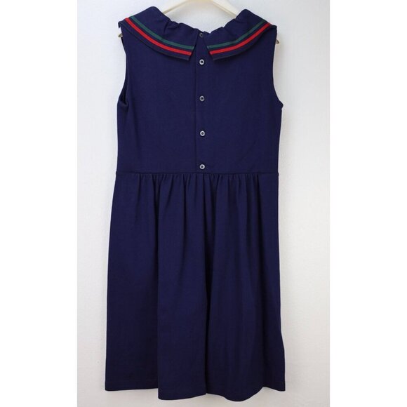 NWT Gucci kids ruffled dress with bow navy blue red green size 10 - Picture 2 of 12